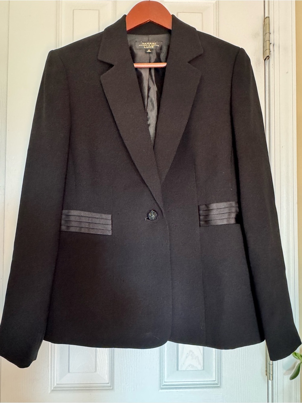 Tahari ASL Black Women's Single-Button Tuxedo Jacket Women 12
